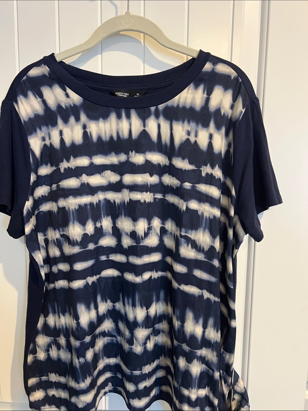 Simply Vera Vera Wang Navy and White Tie-Dye Short Sleeve Top